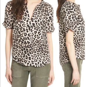 Joie Amone Leopard Print Silk Top